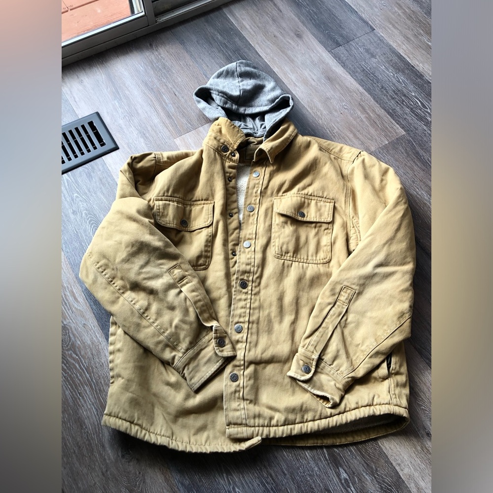 Jachs New York Tan Workwear Jacket with Gray Hood Size XL